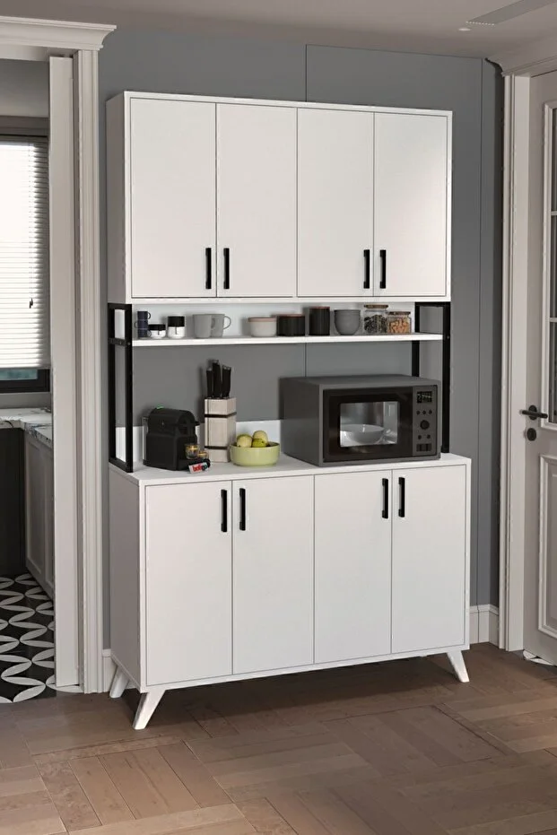 8 Kapaklı Çok Amaçlı Dolap Defne Mutfak Dolabı Erzak Dolabı Kiler Dolabı Beyaz